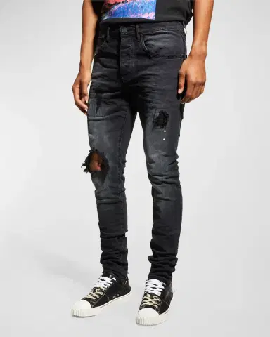 PURPLE Men's P002 Black Repair Slim Jeans | Thumbnail 4 PURPLE Men's P002 Black Repair Slim Jeans | Thumbnail 4