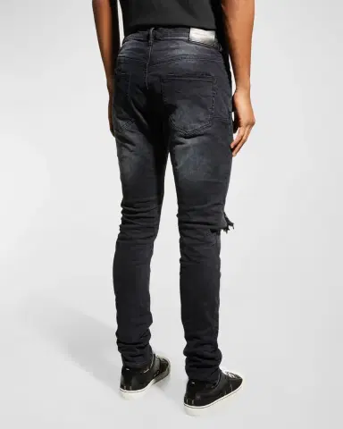 PURPLE Men's P002 Black Repair Slim Jeans | Thumbnail 6 PURPLE Men's P002 Black Repair Slim Jeans | Thumbnail 6
