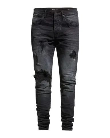 PURPLE Men's P002 Black Repair Slim Jeans | Thumbnail 1 PURPLE Men's P002 Black Repair Slim Jeans | Thumbnail 1