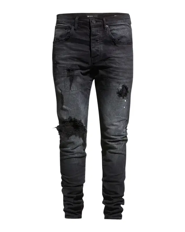 Men 's P002 Black Repair Slim Jeans