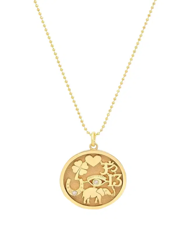 Jennifer Meyer 18k Good Luck Pendant Necklace with Diamonds