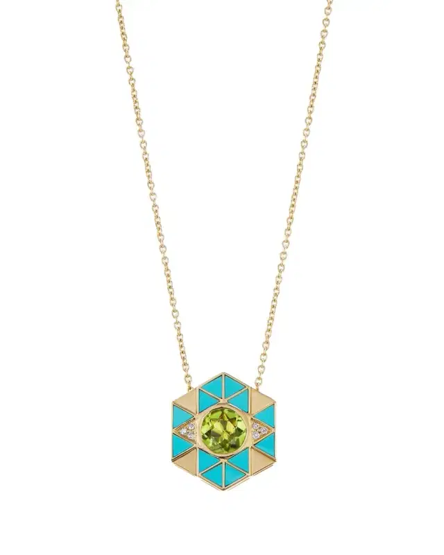 Evil Eye Pendant Necklace with Turquoise and Peridot