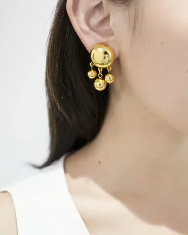 Ben-Amun Gold Ball with Dangle Clip-On Earrings | Thumbnail 2