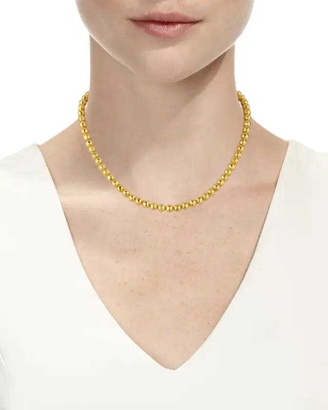 Hammered Gold Beaded Necklace