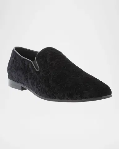 Robert Graham Men's Sonoma Floral Skull-Embossed Velvet Loafers | Thumbnail 2