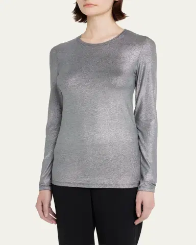 Majestic Filatures Metallic Long-Sleeve Viscose Tee | Thumbnail 4 Majestic Filatures Metallic Long-Sleeve Viscose Tee | Thumbnail 4