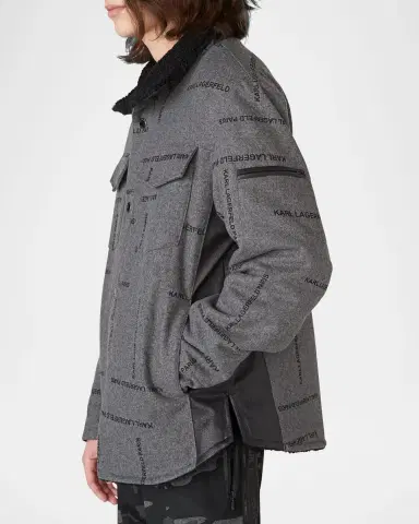 Karl Lagerfeld Paris Men's Sherpa-Lined Logo Shirt Jacket | Thumbnail 4 Karl Lagerfeld Paris Men's Sherpa-Lined Logo Shirt Jacket | Thumbnail 4