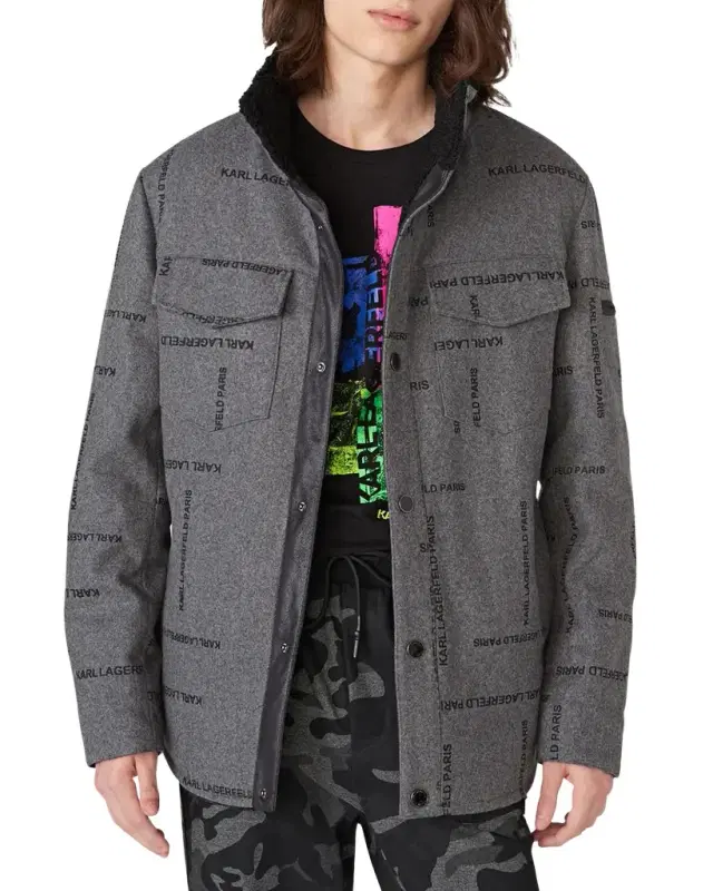 Men 's Sherpa-Lined Logo Shirt Jacket