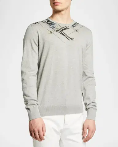 Corneliani Men's Crew Sweater with Paint Detail | Thumbnail 2 Corneliani Men's Crew Sweater with Paint Detail | Thumbnail 2
