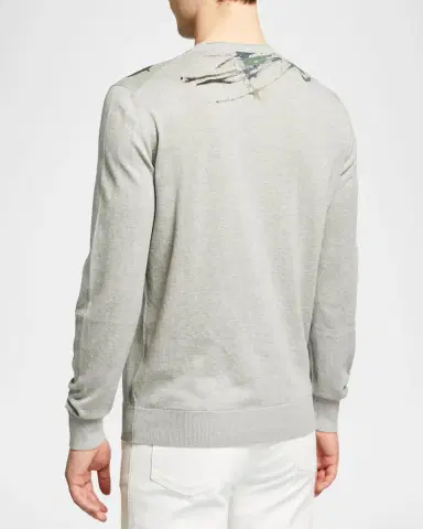 Corneliani Men's Crew Sweater with Paint Detail | Thumbnail 3 Corneliani Men's Crew Sweater with Paint Detail | Thumbnail 3
