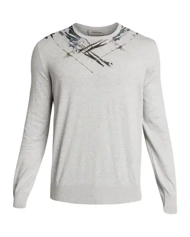 Corneliani Men's Crew Sweater with Paint Detail | Thumbnail 1 Corneliani Men's Crew Sweater with Paint Detail | Thumbnail 1