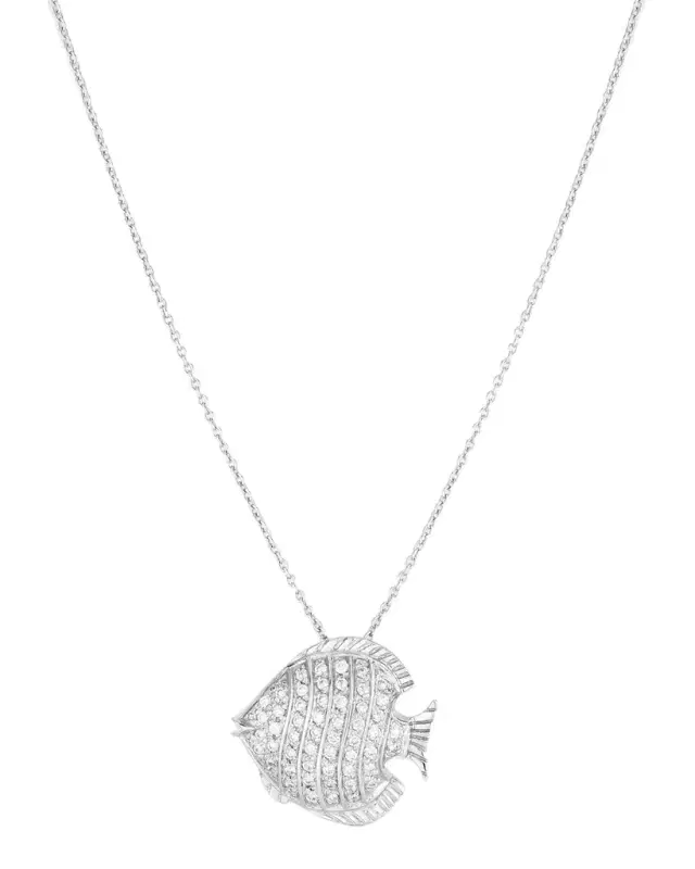 Fish Tiny Treasure Necklace in White Gold