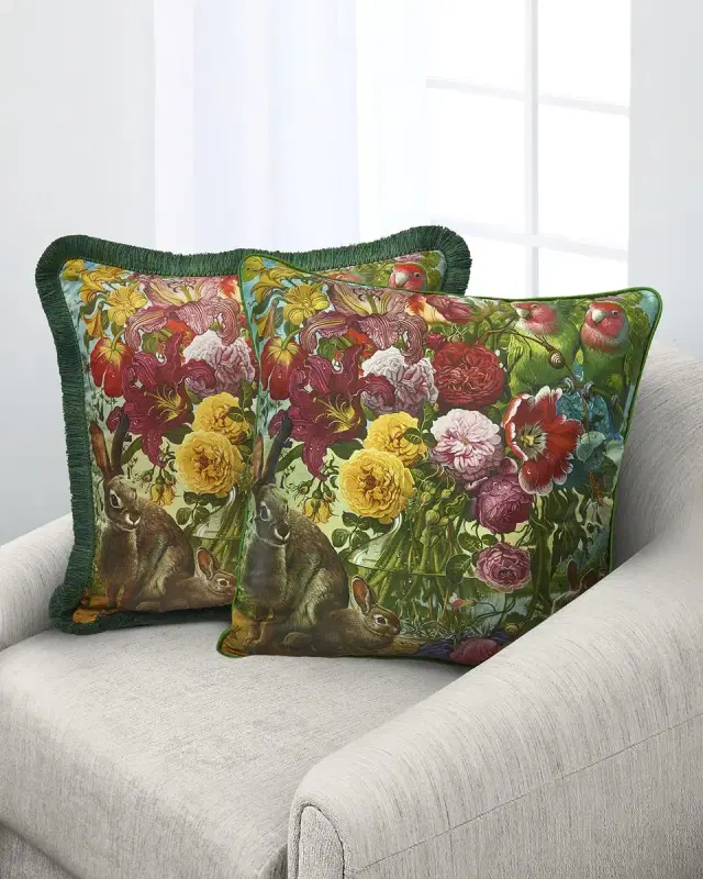 Floral with Bunnies Silk Pillow