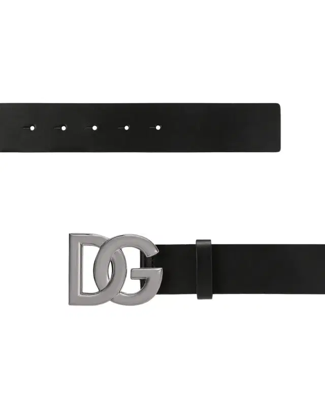 Men 's DG-Logo Leather Buckle Belt