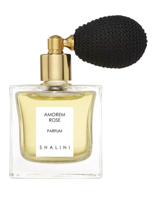 Shalini Parfum Amorem Rose Cubique Glass Bottle with Black Bulb Atomizer, 1.7 oz./ 50 mL