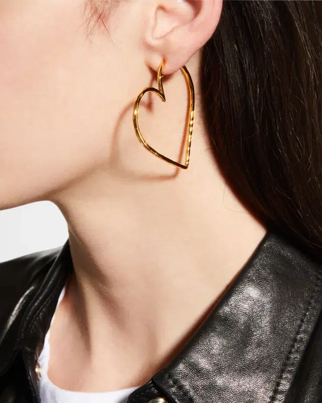 Gold Heart Skinny Hoop Earrings