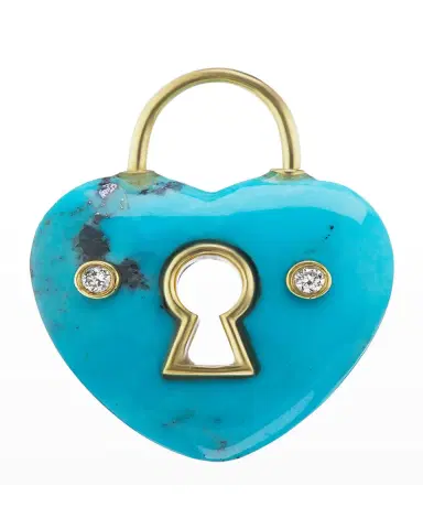 Jenna Blake Yellow Gold Turquoise Heart Charm with Keyhole and 2 White Diamonds | Thumbnail 3