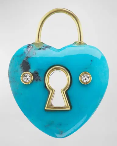 Jenna Blake Yellow Gold Turquoise Heart Charm with Keyhole and 2 White Diamonds | Thumbnail 4