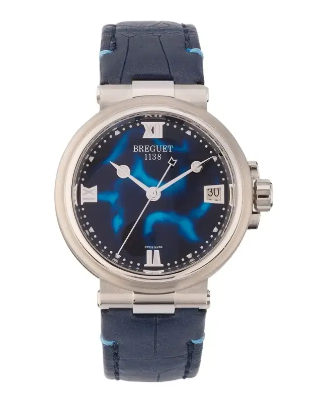 Breguet Stainless Steel Marine 33.8mm Watch with Blue Alligator Strap