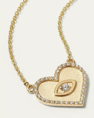 Sydney Evan Yellow Gold Small Heart Necklace with Marquise Eye | Thumbnail 3
