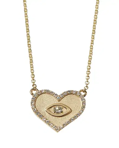 Sydney Evan Yellow Gold Small Heart Necklace with Marquise Eye | Thumbnail 1