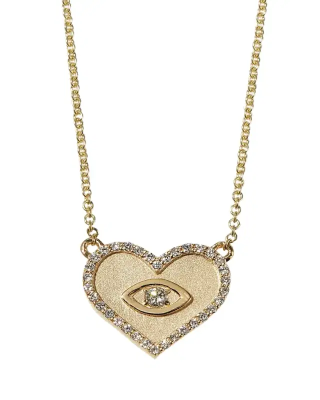 Sydney Evan Yellow Gold Small Heart Necklace with Marquise Eye