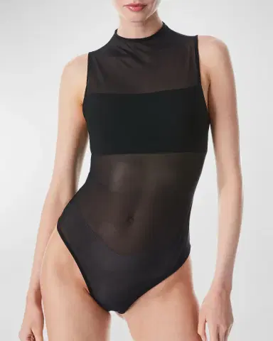 ALICE + OLIVIA Nichol Mock-Neck Mesh Bodysuit | Thumbnail 3