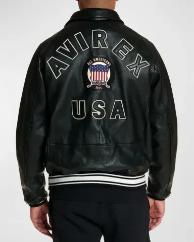Avirex Men's Icon Logo Leather Bomber Jacket | Thumbnail 2 Avirex Men's Icon Logo Leather Bomber Jacket | Thumbnail 2