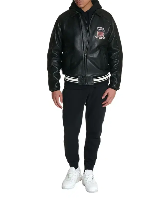 Men 's Icon Logo Leather Bomber Jacket