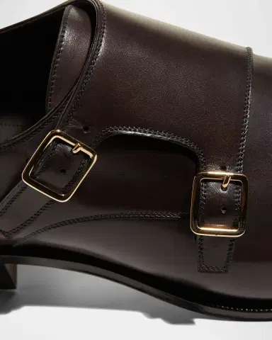 Tom Ford Men's Claydon Leather Double Monk Strap Loafers | Thumbnail 3