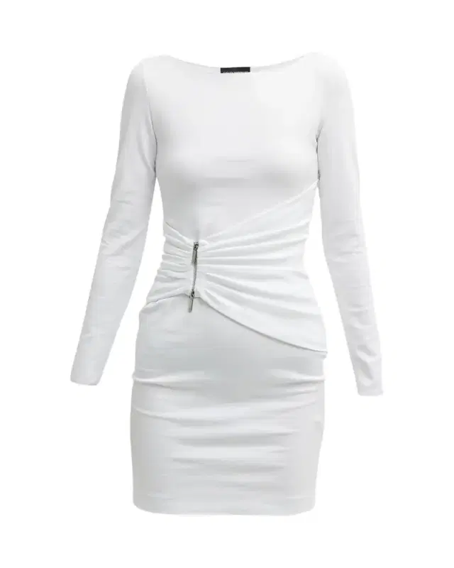 Pleated Bateau-Neck Mini Dress