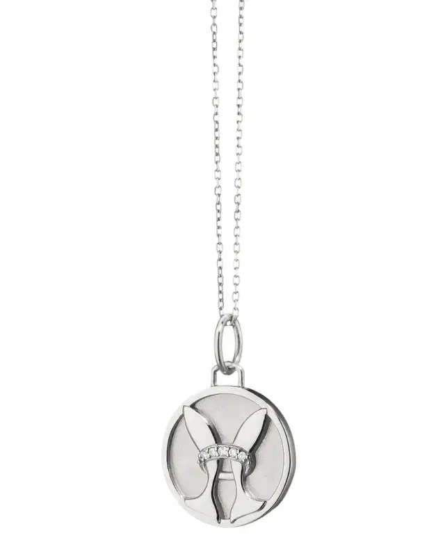 Sterling Silver Pisces Zodiac Charm Necklace with White Sapphires