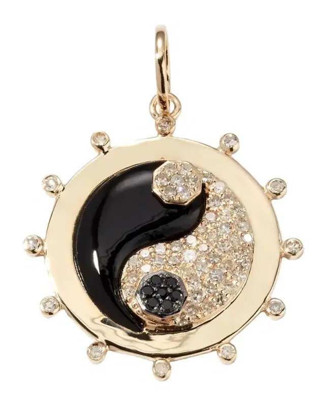 14k Yin-Yang Onyx and Diamond Pendant
