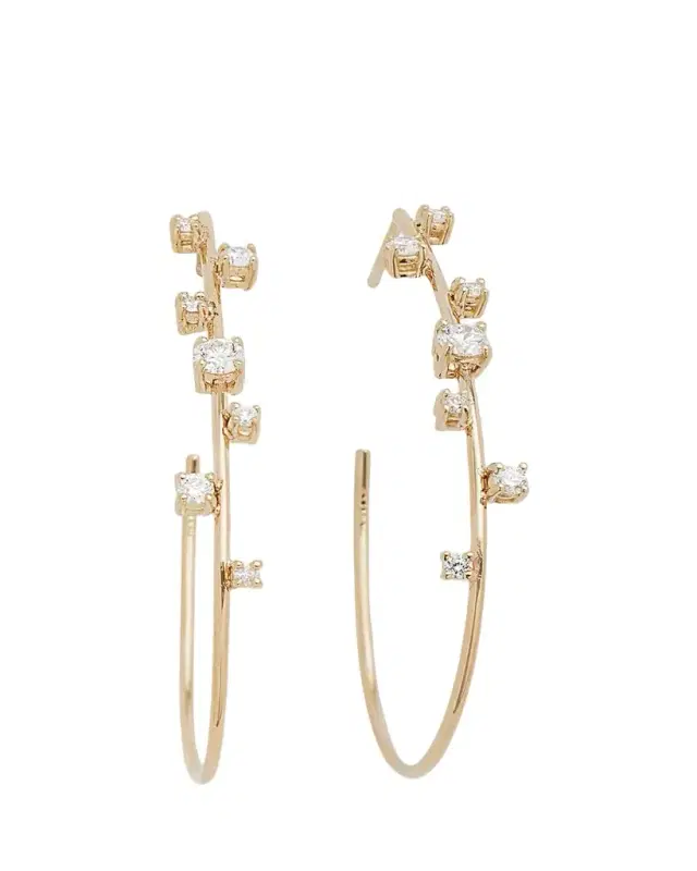 Lana 14K Gold Small Solo Tear Drop Hoop Earrings with Diamonds, 36mm