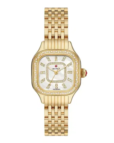 Michele Meggie Diamond Bezel and Mother-of-Pearl Watch, Gold-Tone | Thumbnail 1 Michele Meggie Diamond Bezel and Mother-of-Pearl Watch, Gold-Tone | Thumbnail 1