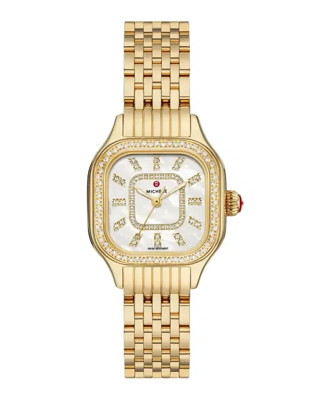 Meggie Diamond Bezel and Mother-of-Pearl Watch, Gold-Tone