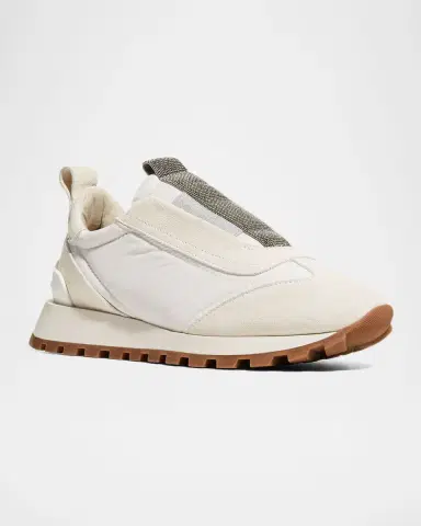 Brunello Cucinelli Mixed Leather Slip-On Runner Sneakers | Thumbnail 2 Brunello Cucinelli Mixed Leather Slip-On Runner Sneakers | Thumbnail 2