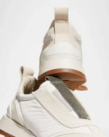 Brunello Cucinelli Mixed Leather Slip-On Runner Sneakers | Thumbnail 4 Brunello Cucinelli Mixed Leather Slip-On Runner Sneakers | Thumbnail 4