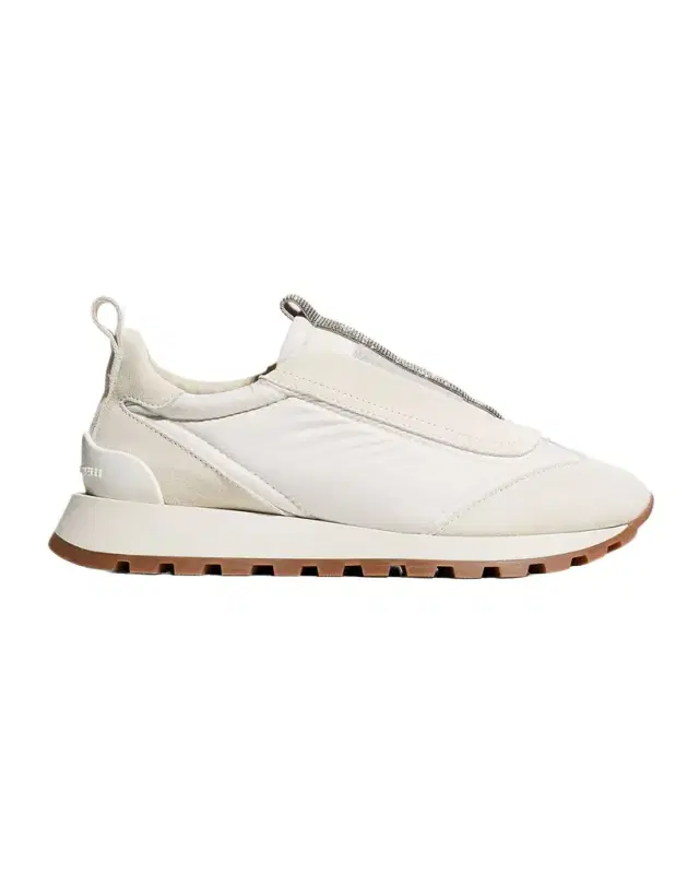 Brunello Cucinelli Mixed Leather Slip-On Runner Sneakers