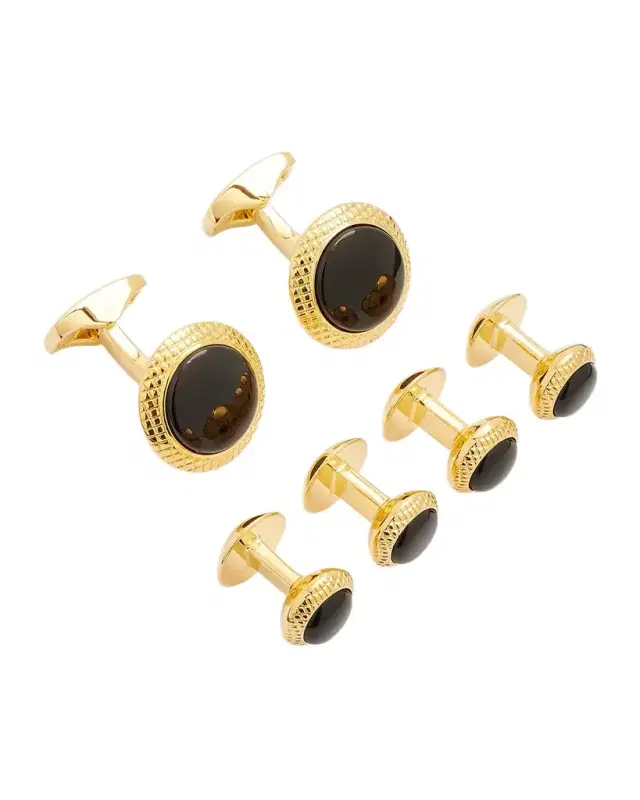 Men 's Bullseye Onyx Cufflinks Stud Set