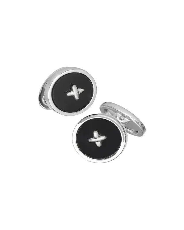 Men's Black Onyx Button Cufflinks