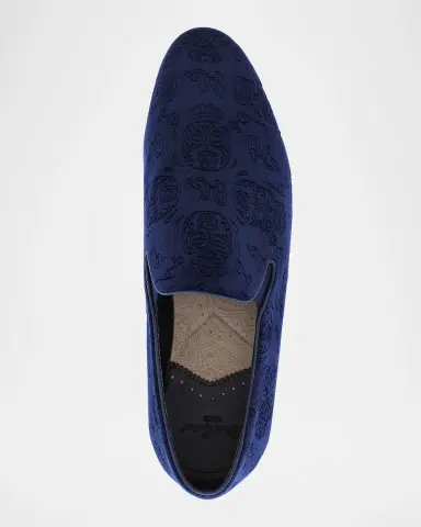Robert Graham Men's Renegade Skull-Embossed Velvet Loafers | Thumbnail 4