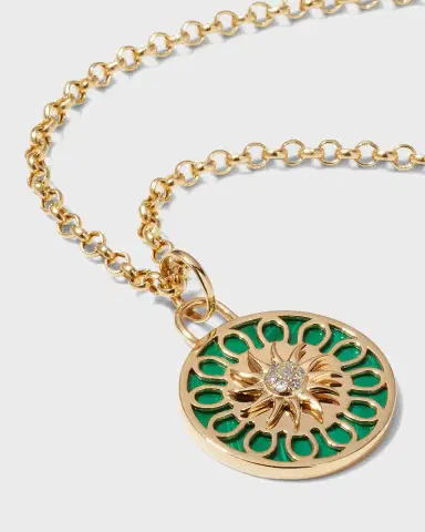 Kastel Jewelry 14K Gold Malachite & Diamond Sun Pendant | Thumbnail 2