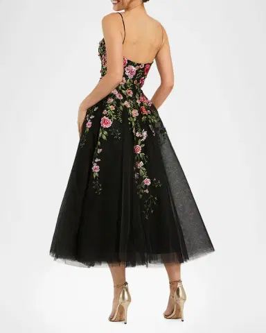 Mac Duggal Floral-Embroidered Tulle Midi Dress | Thumbnail 2 Mac Duggal Floral-Embroidered Tulle Midi Dress | Thumbnail 2