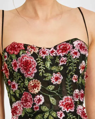 Mac Duggal Floral-Embroidered Tulle Midi Dress | Thumbnail 3 Mac Duggal Floral-Embroidered Tulle Midi Dress | Thumbnail 3