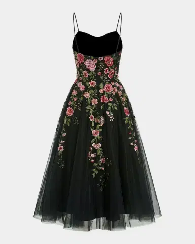 Mac Duggal Floral-Embroidered Tulle Midi Dress | Thumbnail 4 Mac Duggal Floral-Embroidered Tulle Midi Dress | Thumbnail 4