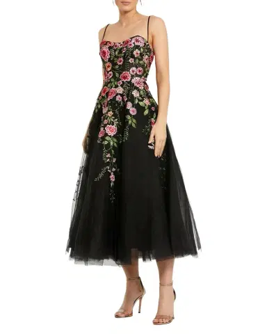 Mac Duggal Floral-Embroidered Tulle Midi Dress | Thumbnail 1 Mac Duggal Floral-Embroidered Tulle Midi Dress | Thumbnail 1