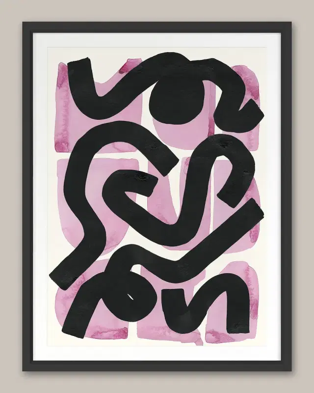 Grand Image Home Pink And Black Squiggle ' Framed Wall Art
