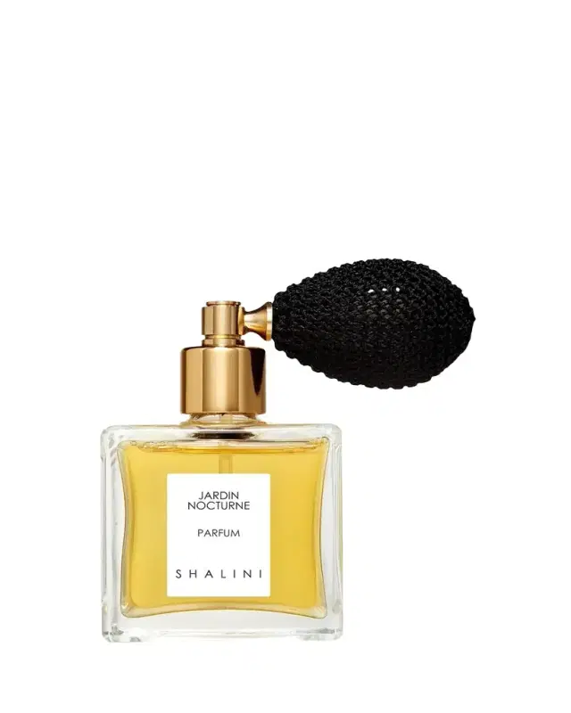 Shalini Parfum Jardin Nocturne Cubique Glass Bottle with Black Bulb Atomizer, 1.7 oz./ 50 mL