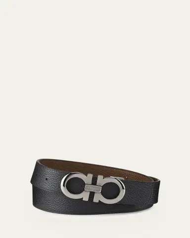 Ferragamo Men's Gancini Reversible Pebbled Leather Belt | Thumbnail 2